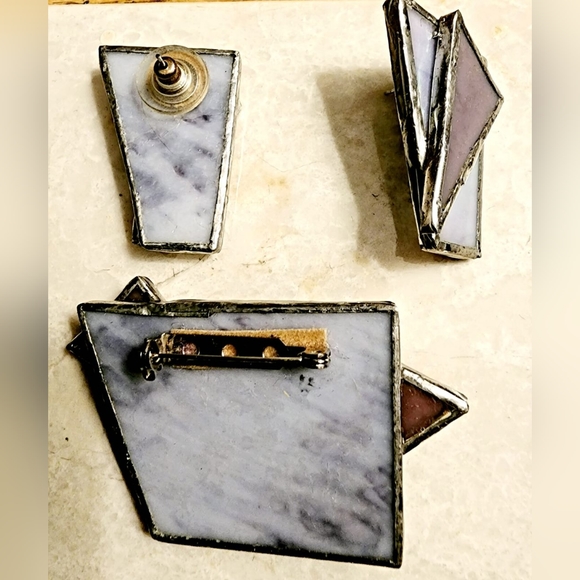 Vintage 1980s demiparure geometric shades of purple and silver set - Picture 2 of 4